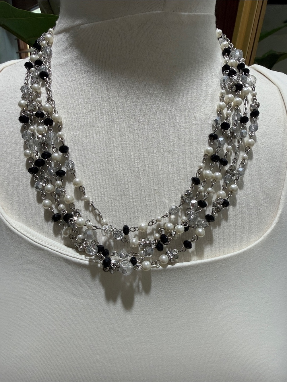 White House Black Market Black, White & Clear Multi-Strand Beaded Necklace - Picture 2 of 6